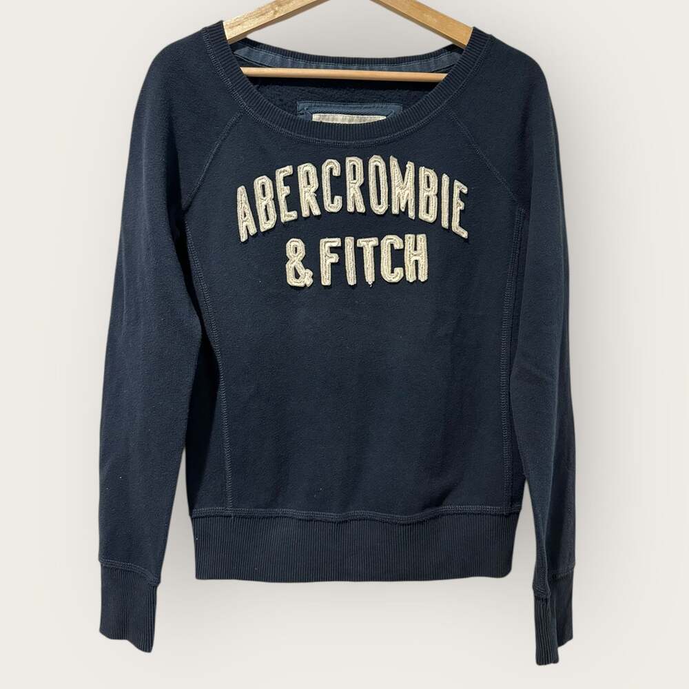 Abercrombie & Fitch Y2K Dark Navy Logo Knit Preppy Crewneck Sweater Large